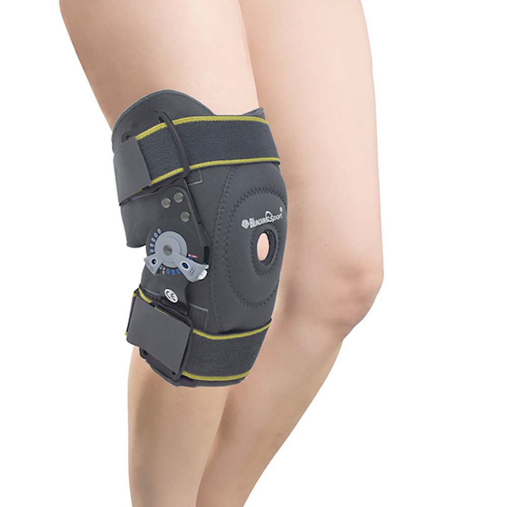 Rodillera con mecanimos de regulación de movimiento en flexión y extension para lesiones de ligamentos cruzados y meniscos